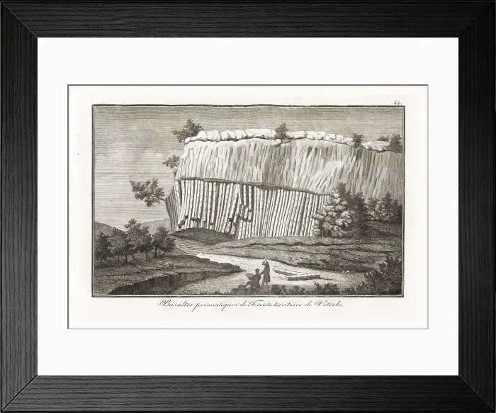Framed Print : Geologist and artist studying the basalt prisms near Ferento, Vi Framed Print : Geologist and artist studying the basalt prisms near Ferento, Vi