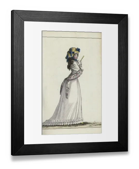 Framed Print : Fashionable English woman with large shawl, 1790 Framed Print : Fashionable English woman with large shawl, 1790
