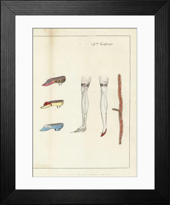 Framed Print : Fashionable shoes, slippers and garters, 1790 Framed Print : Fashionable shoes, slippers and garters, 1790