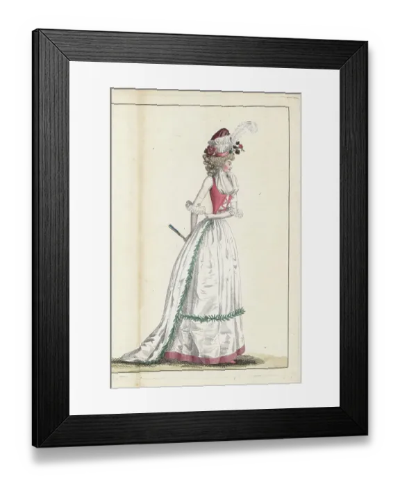 Framed Print : Fashionable woman in pink and white outfit, 1790 Framed Print : Fashionable woman in pink and white outfit, 1790