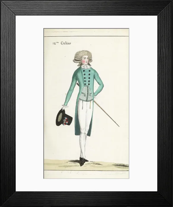 Framed Print : Fashionable man in English double-breasted riding coat, 1790 Framed Print : Fashionable man in English double-breasted riding coat, 1790