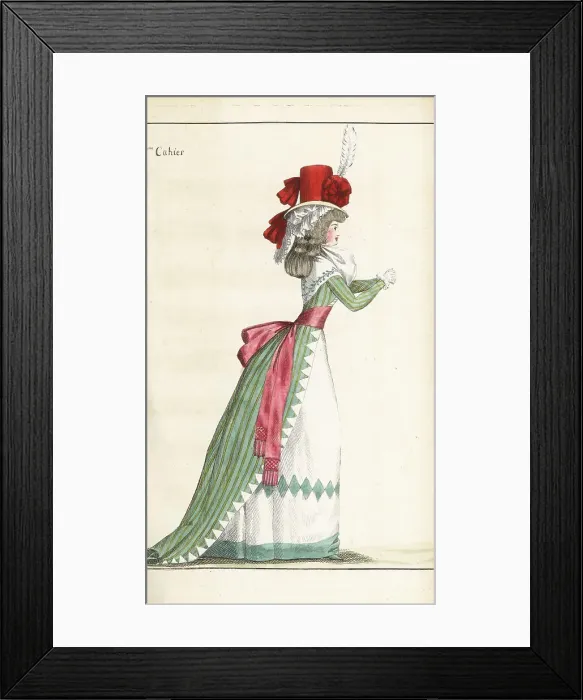 Framed Print : Fashionable woman in striped green gown, 1790 Framed Print : Fashionable woman in striped green gown, 1790