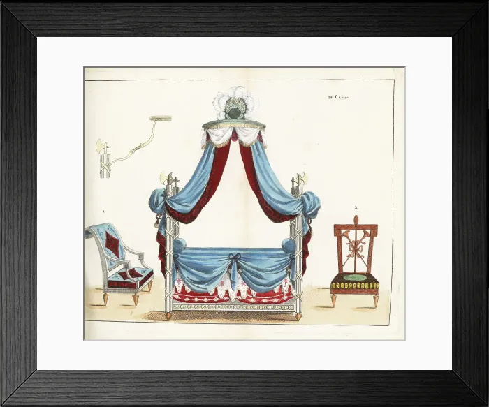 Framed Print : Bed and chairs of the French revolutionary era, 1790 Framed Print : Bed and chairs of the French revolutionary era, 1790