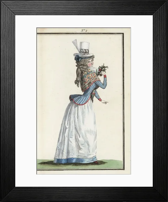 Framed Print : Fashionable woman in striped caraco jacket, 1790