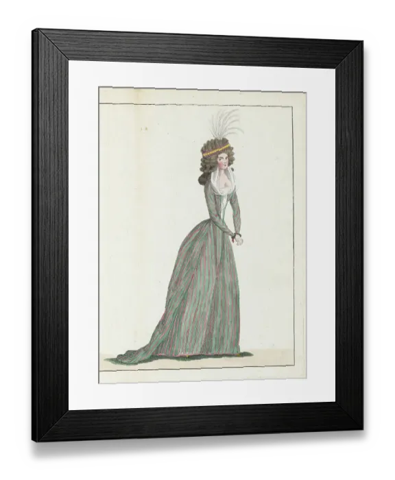 Framed Print : Woman in striped gown and petticoat, 1790 Framed Print : Woman in striped gown and petticoat, 1790