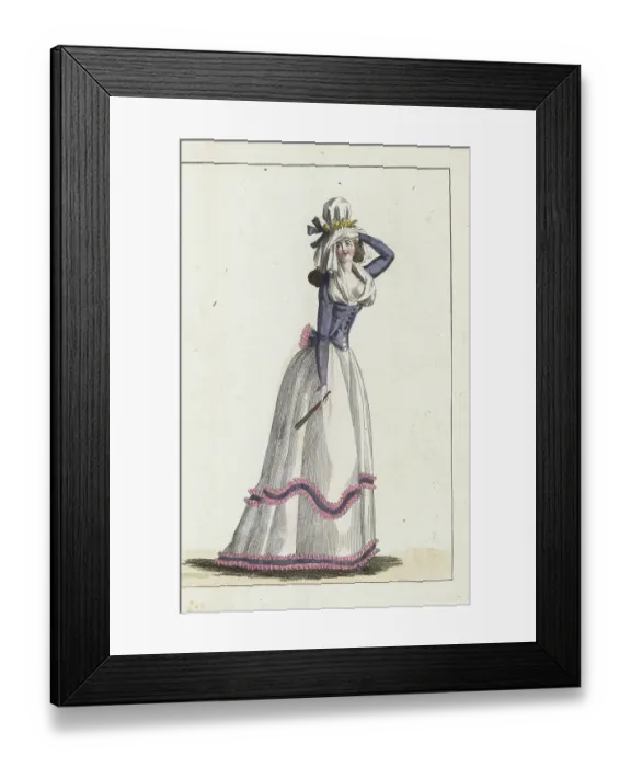 Framed Print : French woman in taffeta pierrot and petticoat, 1790 Framed Print : French woman in taffeta pierrot and petticoat, 1790