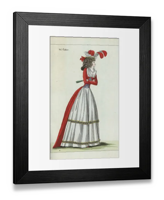 Framed Print : Woman in red nakara gown and white petticoats, 1790 Framed Print : Woman in red nakara gown and white petticoats, 1790