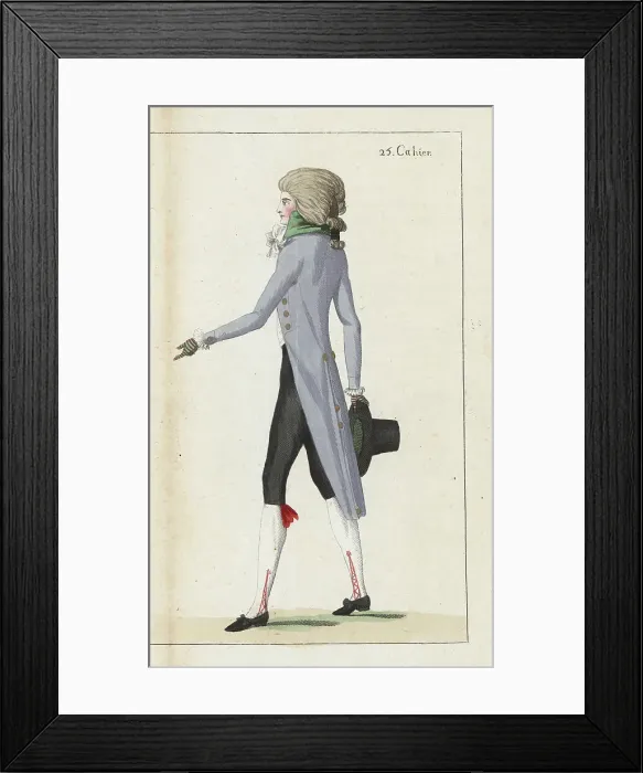 Framed Print : Young dandy with hair in catogan wearing a frock coat, 1790 Framed Print : Young dandy with hair in catogan wearing a frock coat, 1790