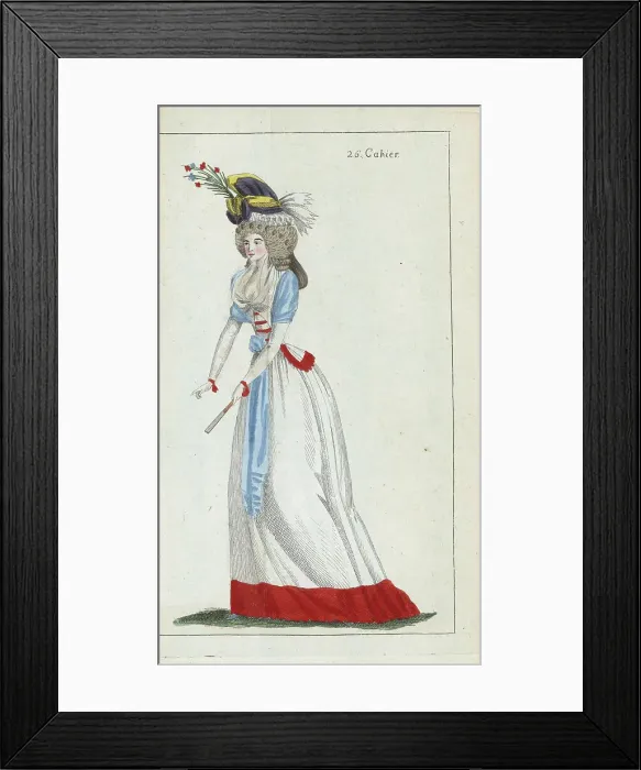 Framed Print : Woman in bonnet, caraco and petticoat, 1790 Framed Print : Woman in bonnet, caraco and petticoat, 1790