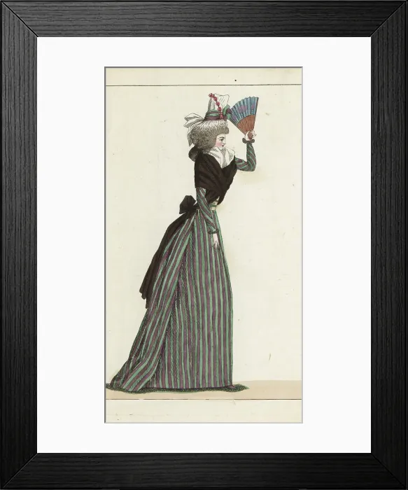 Framed Print : Woman in striped gown and petticoat, 1790 Framed Print : Woman in striped gown and petticoat, 1790