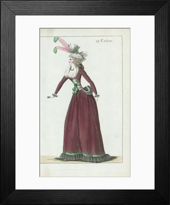 Framed Print : Woman in bonnet, caraco and petticoats, 1790 Framed Print : Woman in bonnet, caraco and petticoats, 1790
