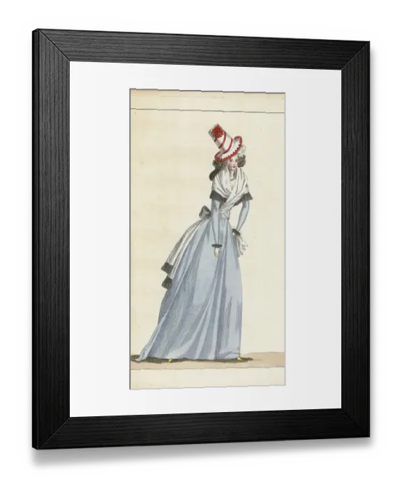 Framed Print : Woman in bonnet a l'Angloise, blue grey gown, 1790 Framed Print : Woman in bonnet a l'Angloise, blue grey gown, 1790