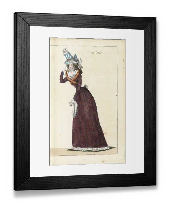 Framed Print : Woman in brown caraco and petticoat, 1790 Framed Print : Woman in brown caraco and petticoat, 1790