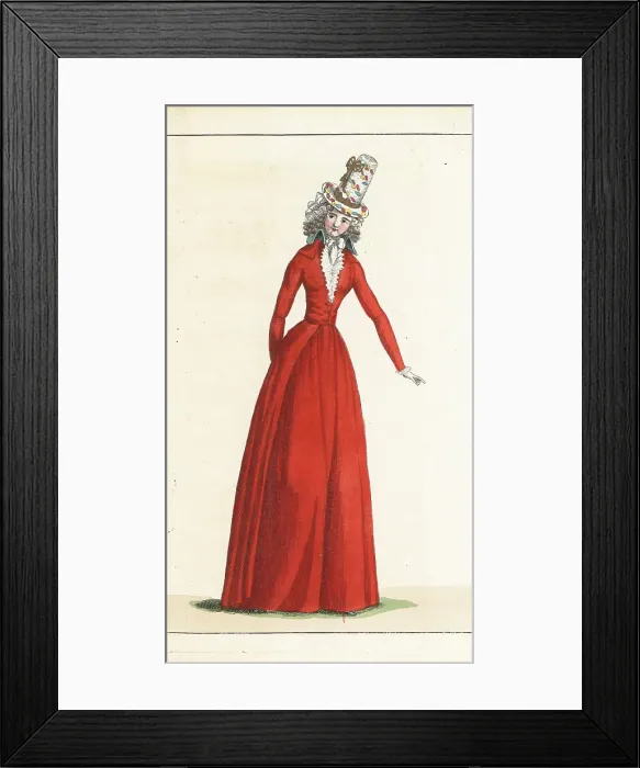 Framed Print : Woman in scarlet gown and petticoat, 1791 Framed Print : Woman in scarlet gown and petticoat, 1791