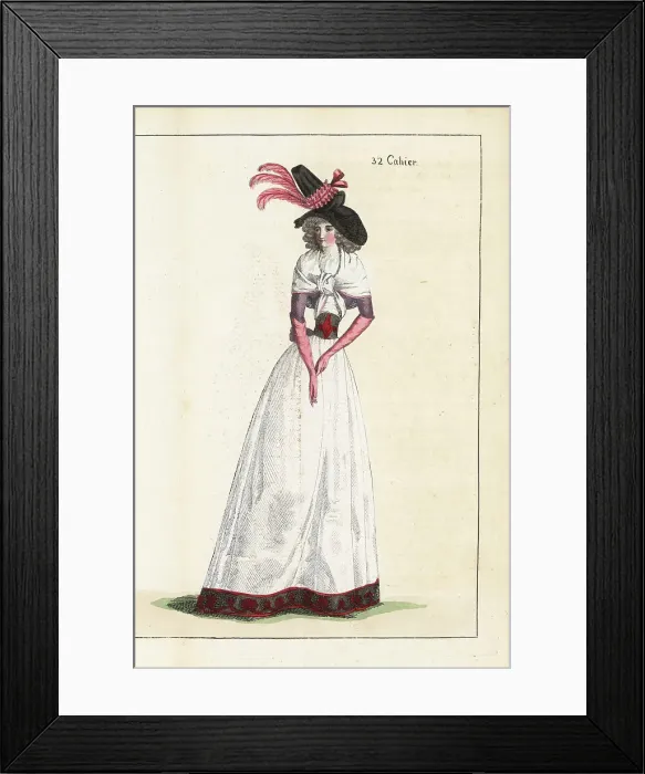Framed Print : Woman in satin caraco and petticoats, 1791 Framed Print : Woman in satin caraco and petticoats, 1791
