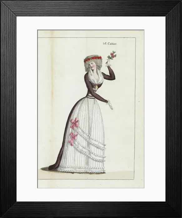 Framed Print : Woman in brown satin gown and white petticoat, 1791 Framed Print : Woman in brown satin gown and white petticoat, 1791