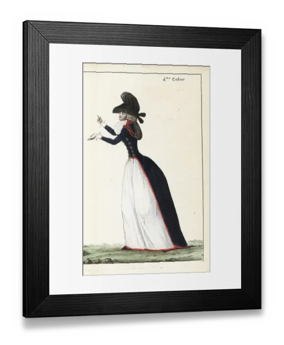 Framed Print : Fashionable woman in royal blue redingote, 1790 Framed Print : Fashionable woman in royal blue redingote, 1790