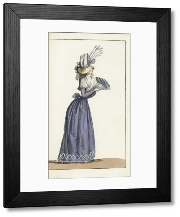 Framed Print : Fashionable woman in violet pierrot jacket, 1790 Framed Print : Fashionable woman in violet pierrot jacket, 1790