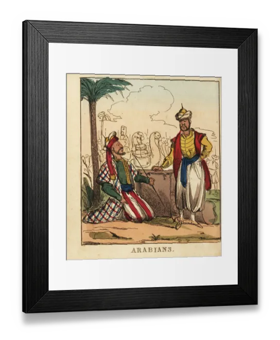 Framed Print : Arabian men in front of a caravan Framed Print : Arabian men in front of a caravan