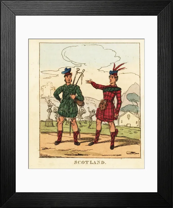 Framed Print : Costumes of Scottish highlanders, 19th century Framed Print : Costumes of Scottish highlanders, 19th century