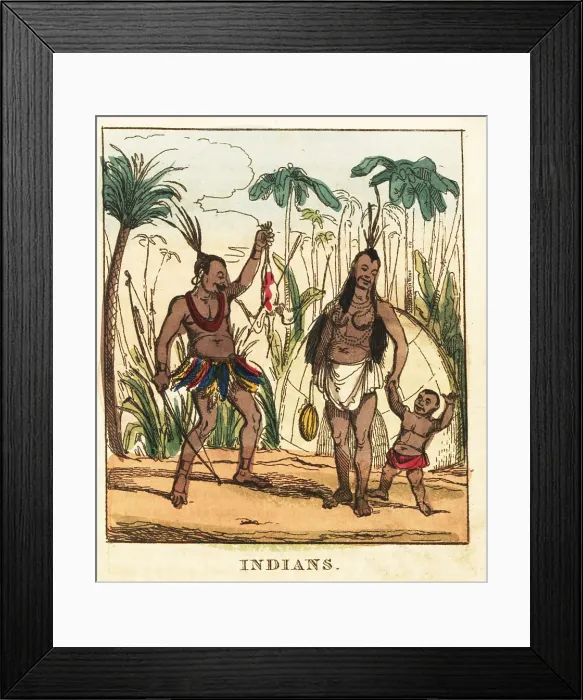 Framed Print : Family of Native Americans before a teepee in a jungle Framed Print : Family of Native Americans before a teepee in a jungle
