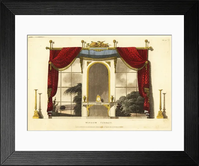 Framed Print : Regency era window curtains for a boudoir, 1800 Framed Print : Regency era window curtains for a boudoir, 1800