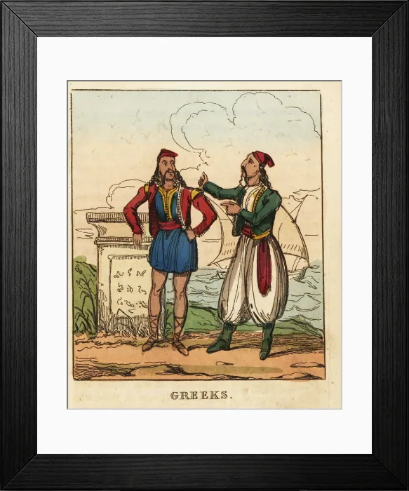 Framed Print : Costumes of Greek men, early 19th century Framed Print : Costumes of Greek men, early 19th century