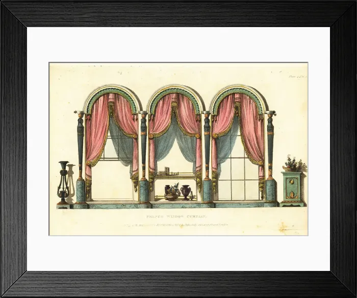 Framed Print : Regency-era French window curtains, 1813 Framed Print : Regency-era French window curtains, 1813