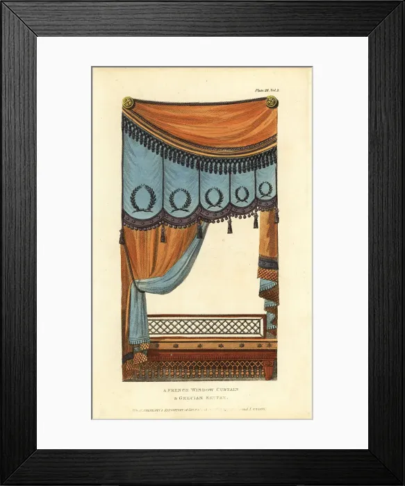 Framed Print : French window curtain and Grecian settee Framed Print : French window curtain and Grecian settee