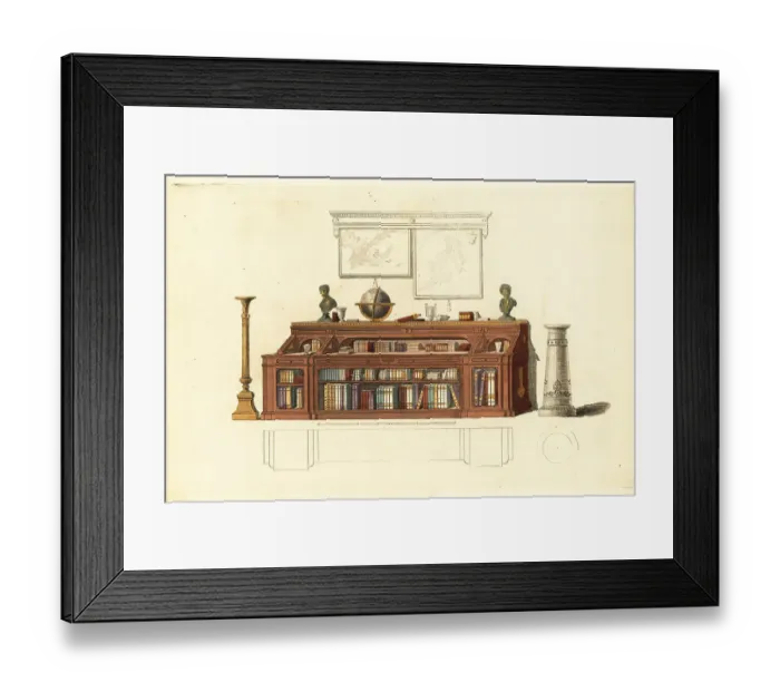Framed Print : Metamorphic dwarf library bookcase, 1811 Framed Print : Metamorphic dwarf library bookcase, 1811