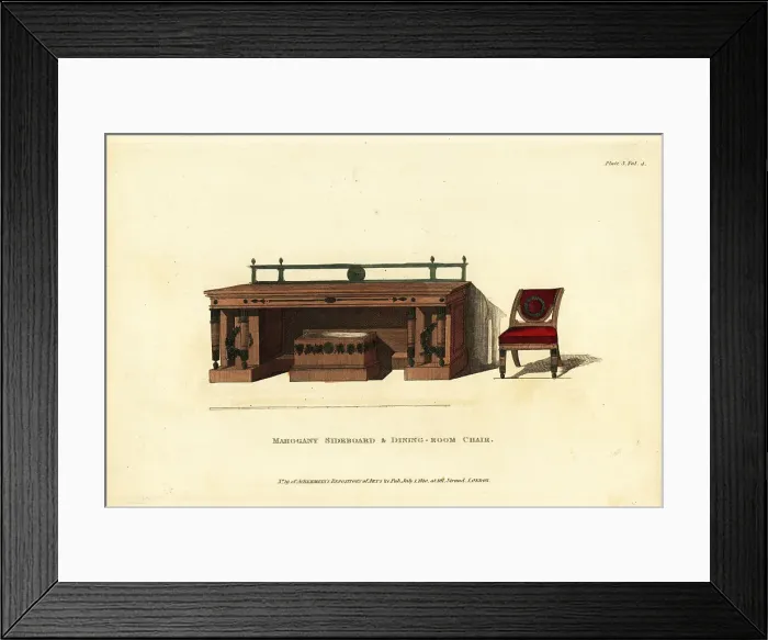 Framed Print : Mahogany sideboard and dining-room chair, 1810 Framed Print : Mahogany sideboard and dining-room chair, 1810