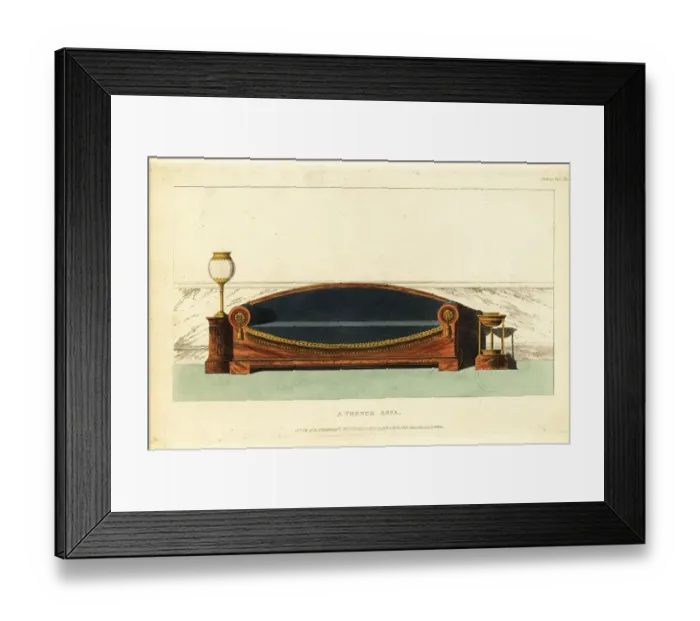 Framed Print : A French sofa, candelabrum and flower bowl, 1815 Framed Print : A French sofa, candelabrum and flower bowl, 1815