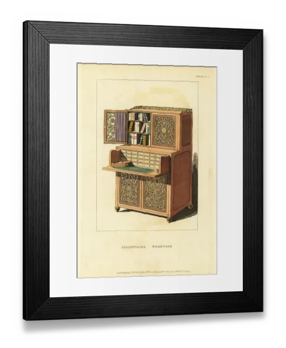 Framed Print : Secretaire bookcase for a Regency lady's boudoir, 1814 Framed Print : Secretaire bookcase for a Regency lady's boudoir, 1814