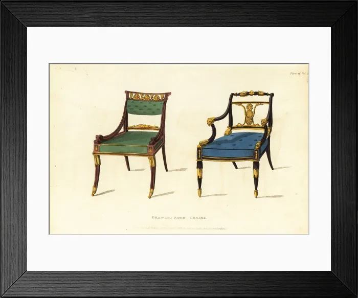 Framed Print : Drawing room chairs, 1814 Framed Print : Drawing room chairs, 1814