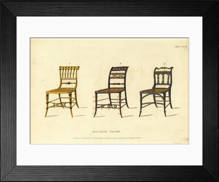Framed Print : Bedroom chairs, 1814 Framed Print : Bedroom chairs, 1814