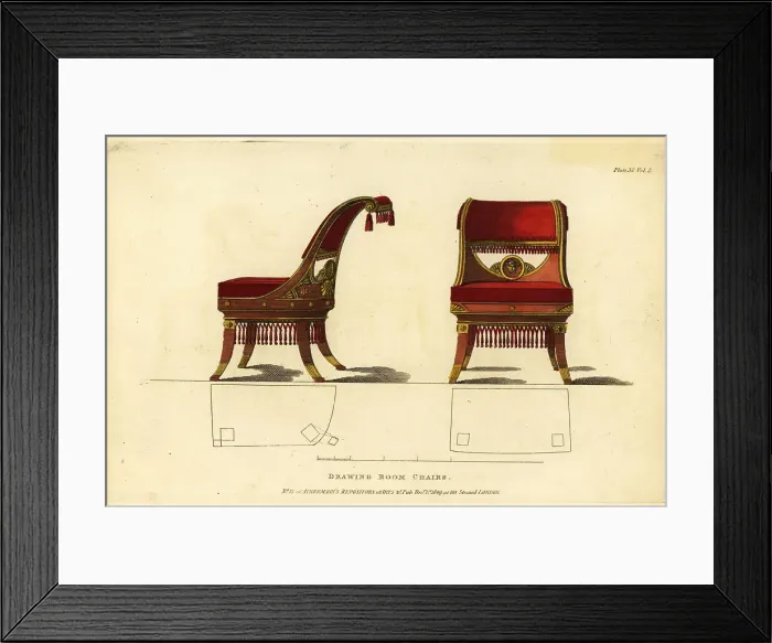 Framed Print : Regency era drawing-room chairs, 1809 Framed Print : Regency era drawing-room chairs, 1809