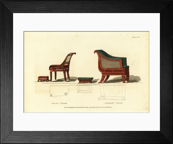 Framed Print : Salon chair and library chair, 1810 Framed Print : Salon chair and library chair, 1810