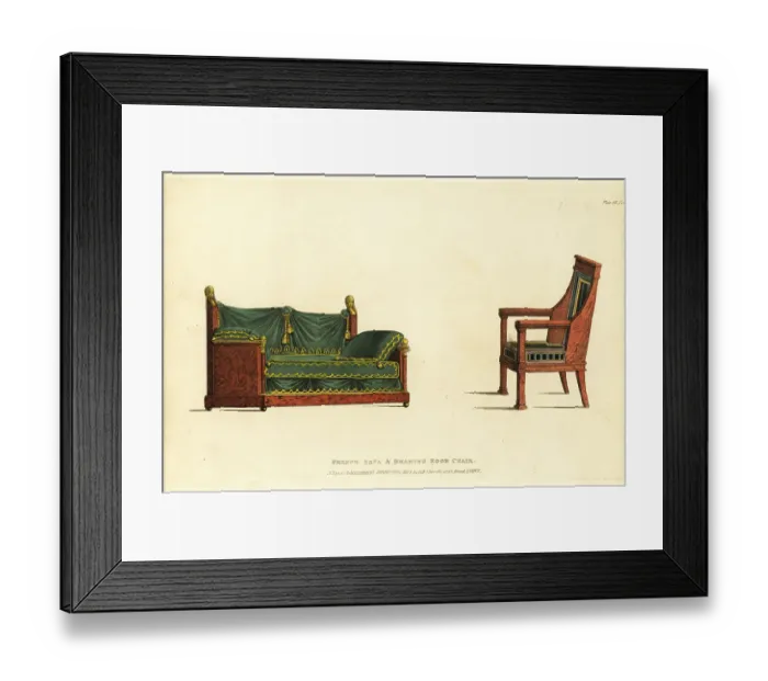 Framed Print : French sofa and drawing room chair, 1812 Framed Print : French sofa and drawing room chair, 1812