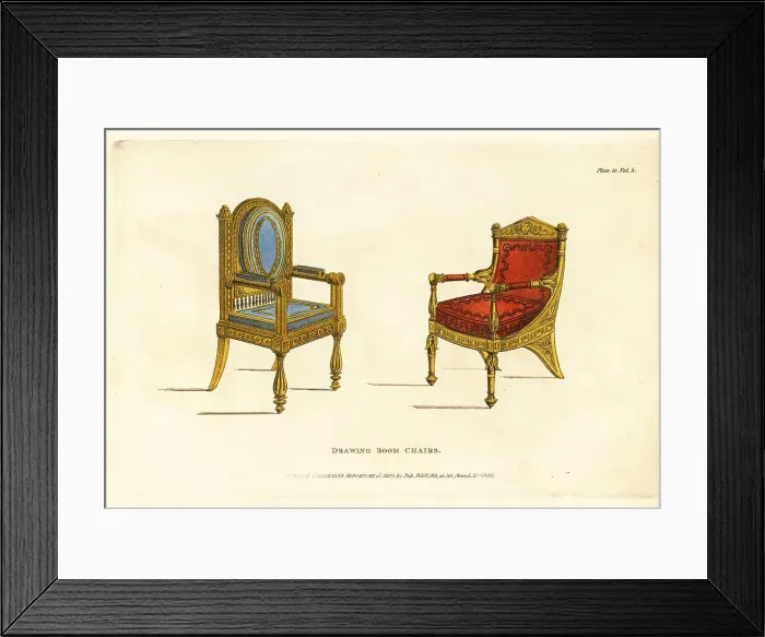 Framed Print : Drawing room chairs, 1811 Framed Print : Drawing room chairs, 1811