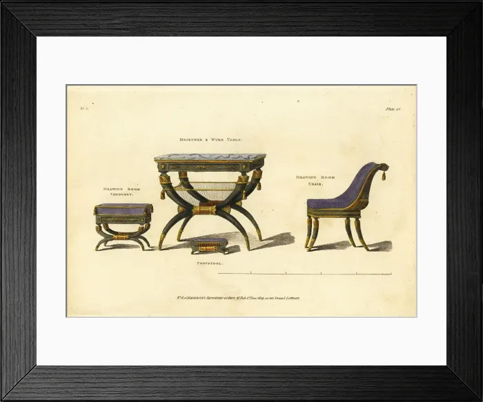 Framed Print : Dejeuner and work table, drawing room tabouret, chair and footst Framed Print : Dejeuner and work table, drawing room tabouret, chair and footst