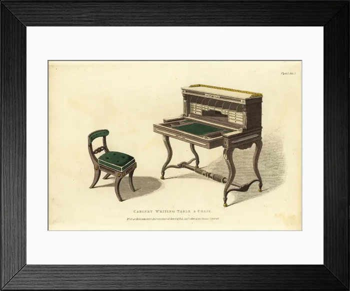 Framed Print : Cabinet writing table and chair, 1810 Framed Print : Cabinet writing table and chair, 1810