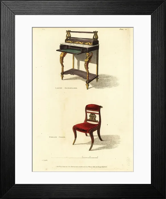 Framed Print : Ladies secretaire and parlor chair, 1809 Framed Print : Ladies secretaire and parlor chair, 1809