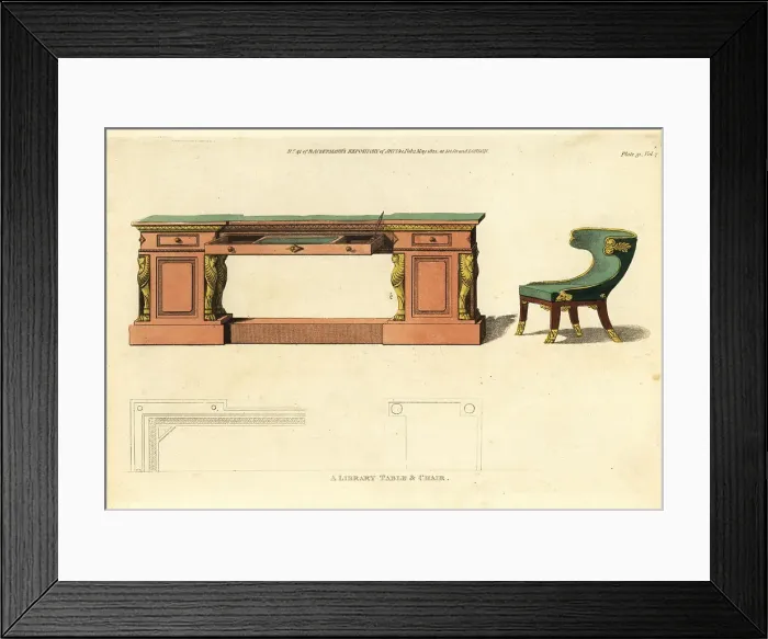 Framed Print : A library table and chair, 1812 Framed Print : A library table and chair, 1812