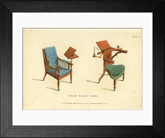 Framed Print : Metamorphic furniture, library reading chairs, 1810 Framed Print : Metamorphic furniture, library reading chairs, 1810