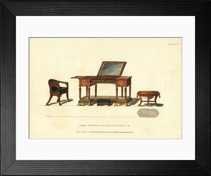 Framed Print : Ladies toilette, fauteuil, footstool, bidet, 1809