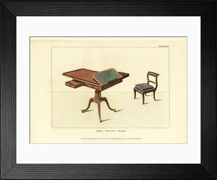 Framed Print : Sofa writing table and Trafalgar chair, 1811 Framed Print : Sofa writing table and Trafalgar chair, 1811