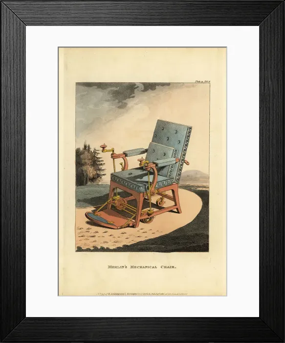 Framed Print : Regency era wheelchair or gouty chair by John Joseph Merlin Framed Print : Regency era wheelchair or gouty chair by John Joseph Merlin