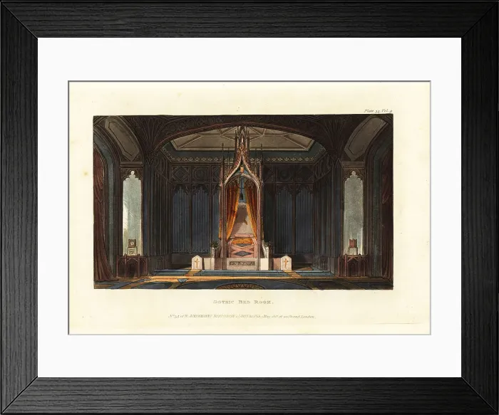 Framed Print : Design for a Gothic Bed Room, 1813 Framed Print : Design for a Gothic Bed Room, 1813