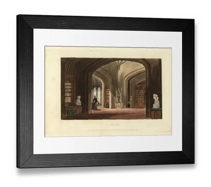 Framed Print : Design for a Gothic-style library Regency Era Framed Print : Design for a Gothic-style library Regency Era