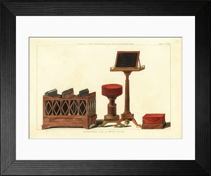 Framed Print : Regency-era ordonnateur, music stand, stool and footrest Framed Print : Regency-era ordonnateur, music stand, stool and footrest